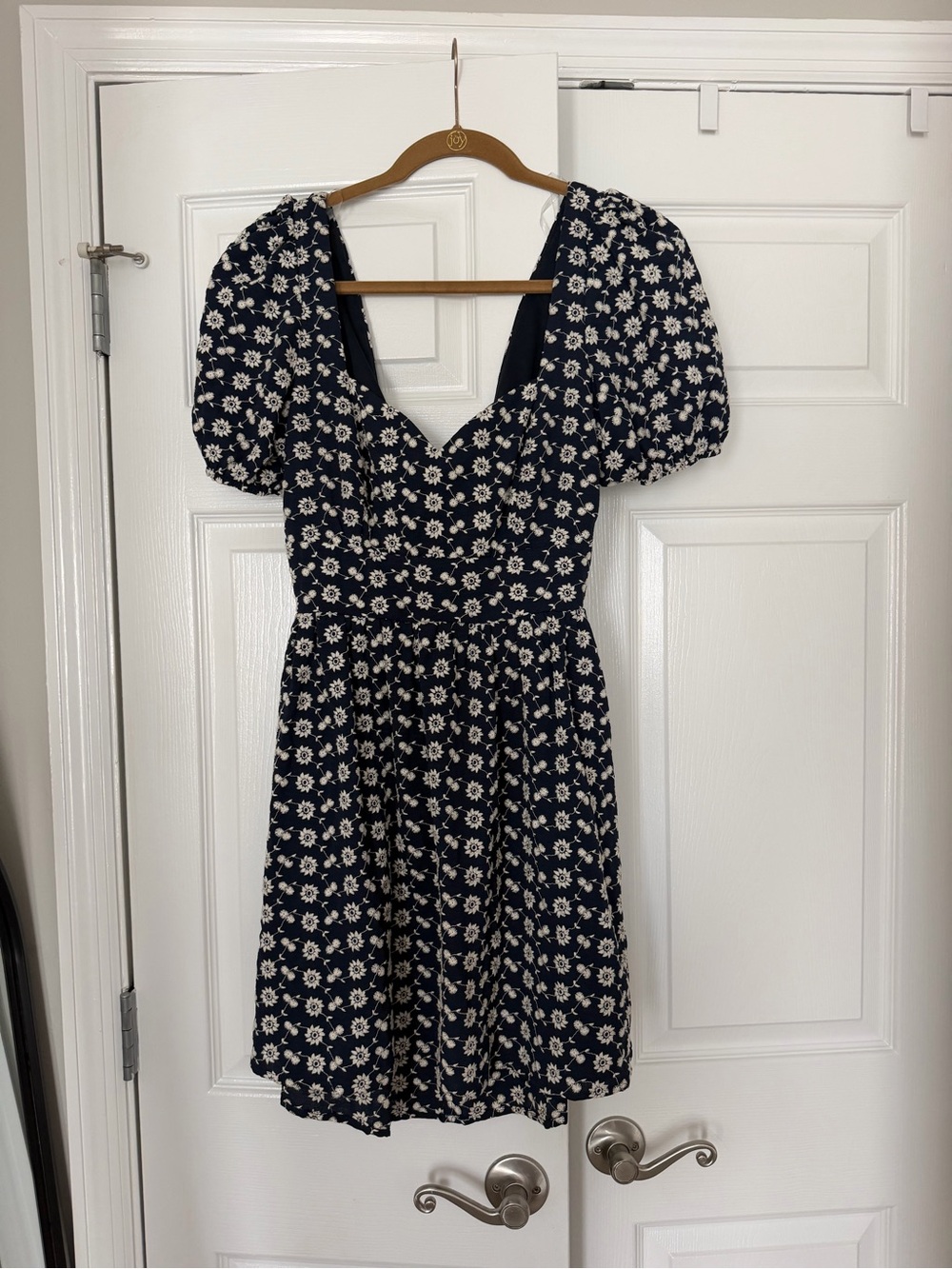 Navy Blue Floral Smocked Dress Open Back